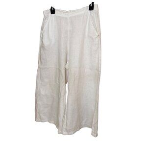 CP Shades Womens Trouser Size Medium White Linen Pull On Cropped Wide Leg Casual
